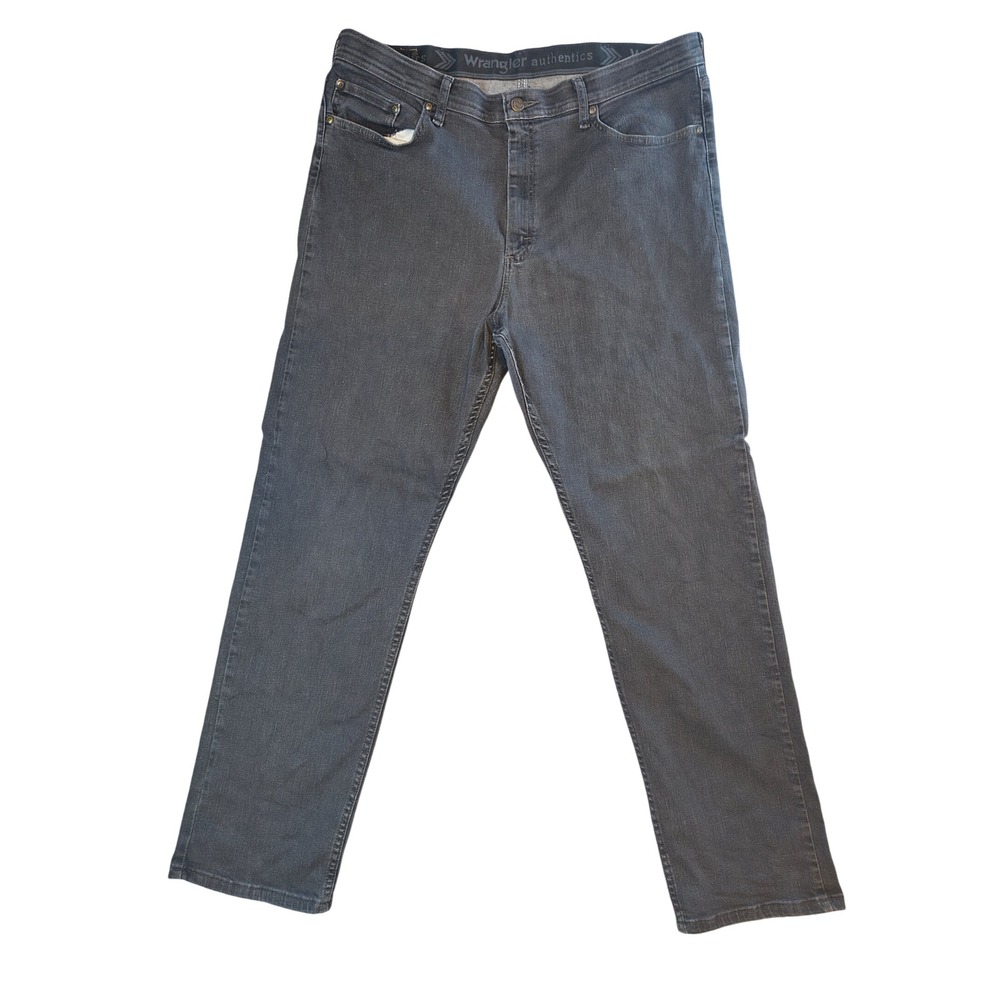 Wrangler Authentics Mens Charcoal Gray Straight Leg Stretch Jeans Size 36x32